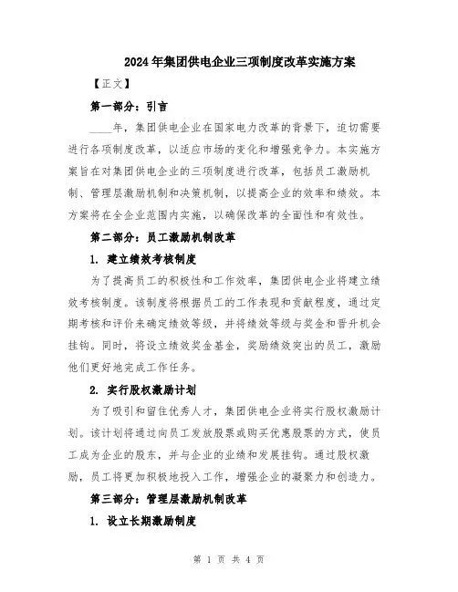 2024年集团供电企业三项制度改革实施方案