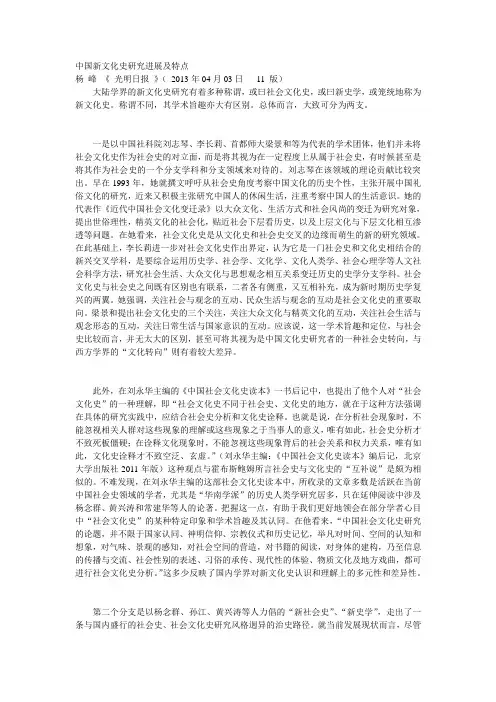 中国新文化史研究进展及特点