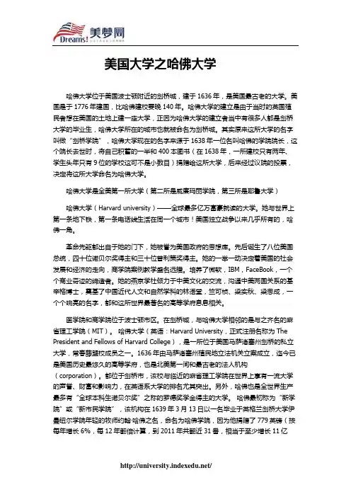 【美梦网】美国大学之哈佛大学