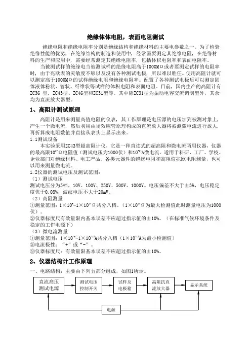 绝缘体体电阻、表面电阻测试