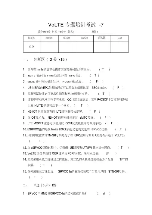 LTE培训第七天试题(带答案)