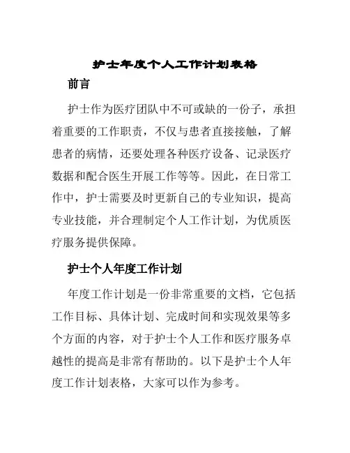 护士年度个人工作计划表格