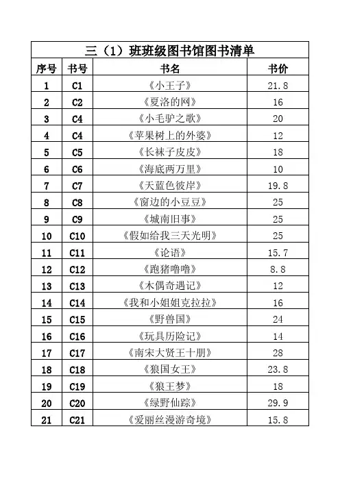 三(1)班班级图书馆图书清单