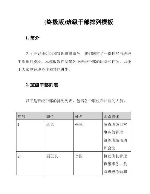 (终极版)班级干部排列模板