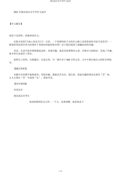 湖北武汉市中考作文选评