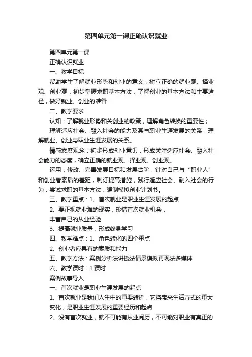 第四单元第一课正确认识就业