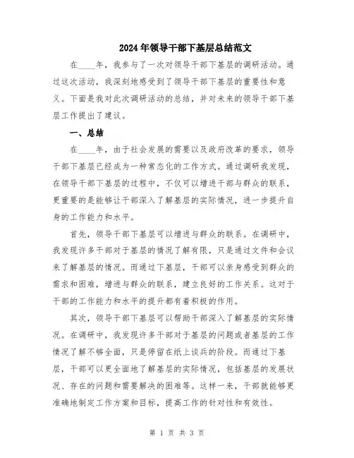 2024年领导干部下基层总结范文