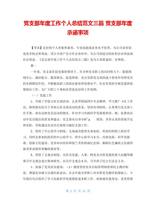 党支部年度工作个人总结范文三篇 党支部年度承诺事项