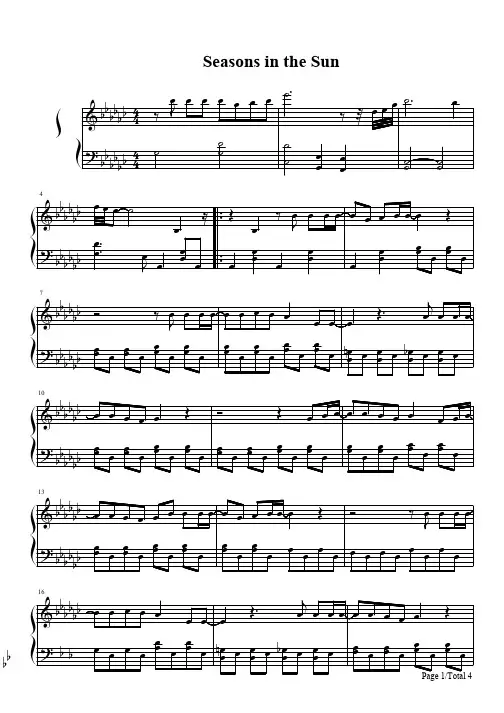 Seasons in the Sun钢琴谱五线谱 完整版原版