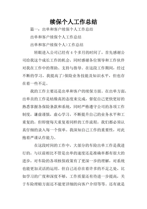 续保个人工作总结