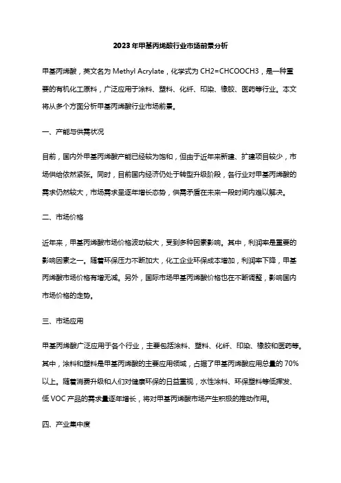 2023年甲基丙烯酸行业市场前景分析