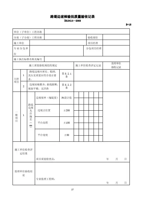 路堤边坡检验批质量验收记录