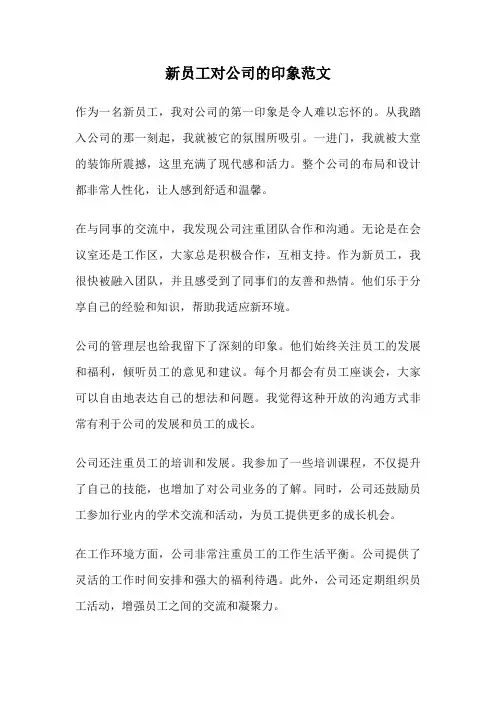 新员工对公司的印象范文