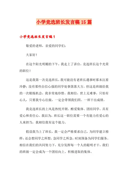 小学竞选班长发言稿15篇