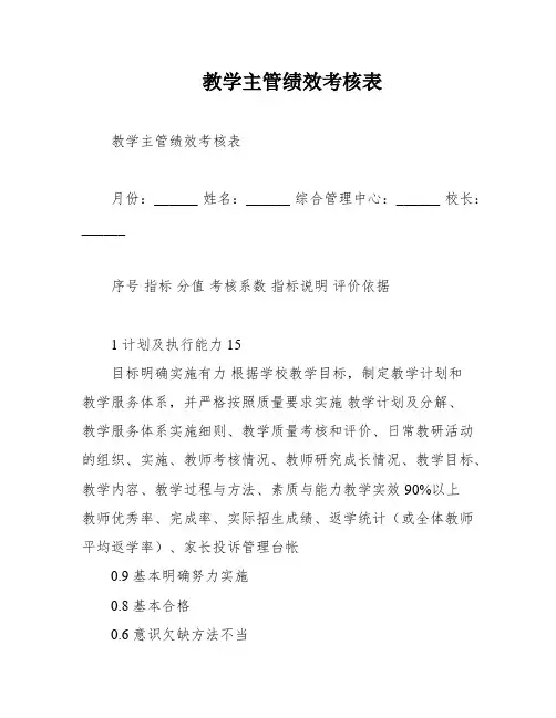教学主管绩效考核表