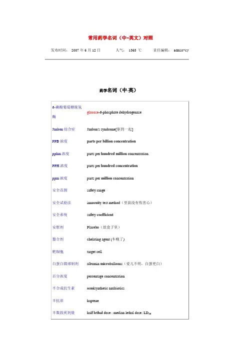 常用药学名词(中-英文)对照