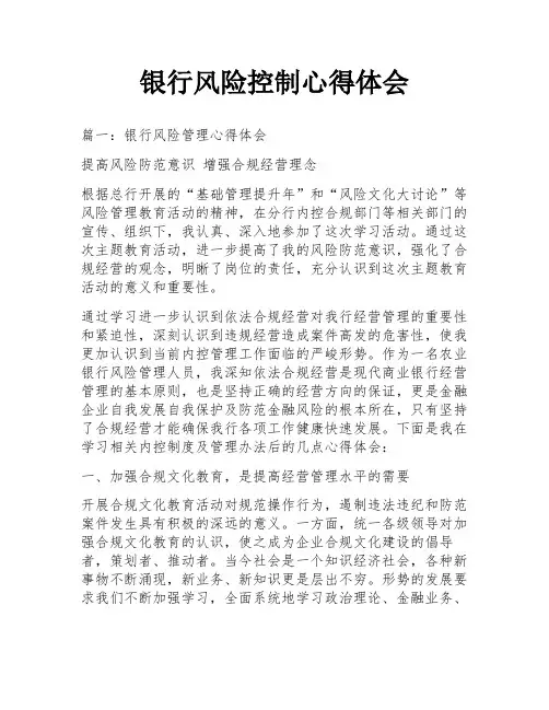 银行风险控制心得体会