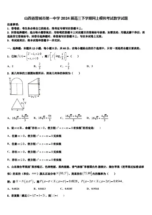 山西省晋城市第一中学2024届高三下学期网上模拟考试数学试题