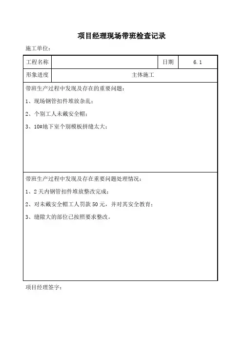 (精)项目经理带班检查记录