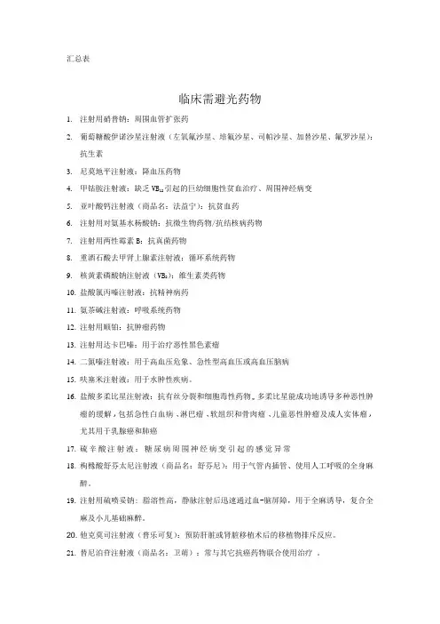 滴注过程中应注意避光的药汇总
