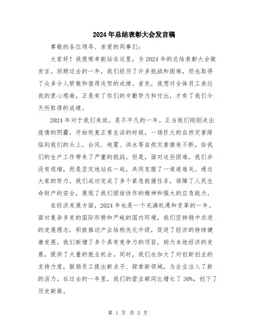 2024年总结表彰大会发言稿