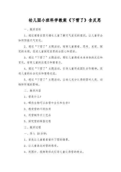 幼儿园小班科学教案《下雪了》含反思