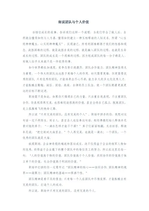 细说团队与个人价值