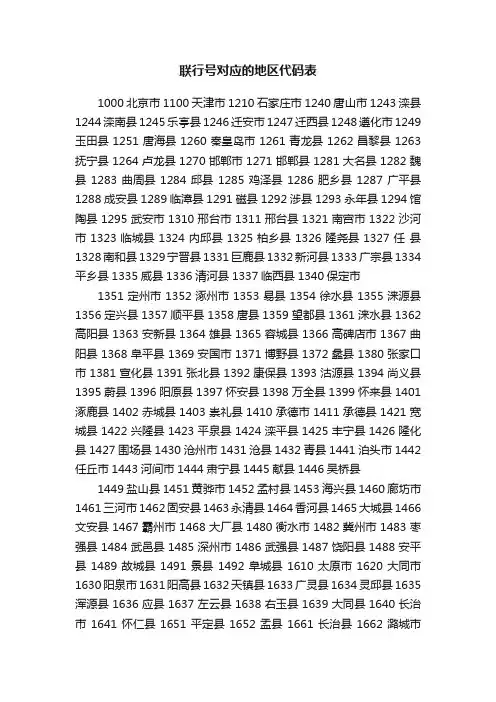 联行号对应的地区代码表