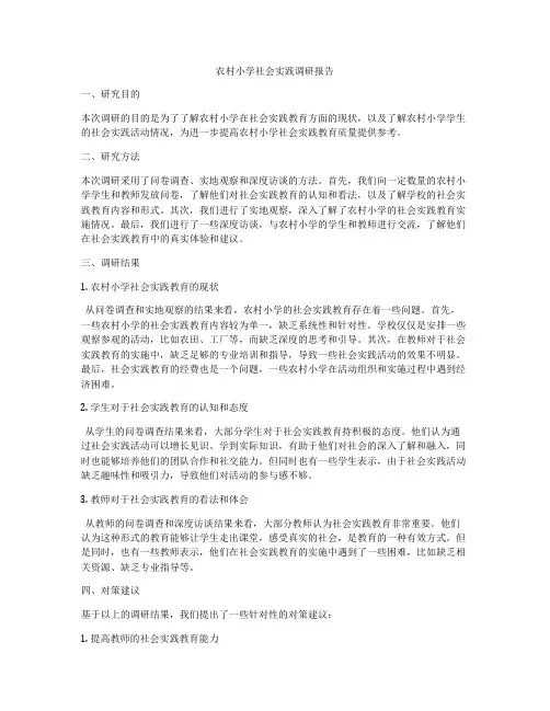农村小学社会实践调研报告