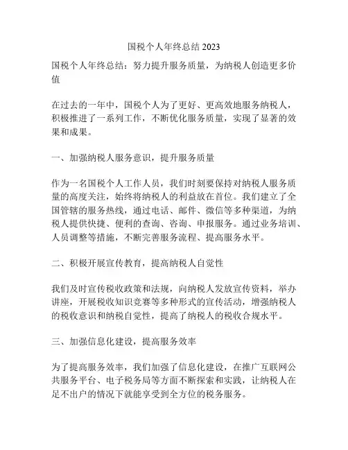 国税个人年终总结2023