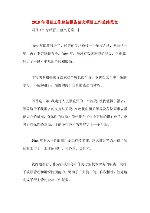 2019年项目工作总结报告范文项目工作总结范文