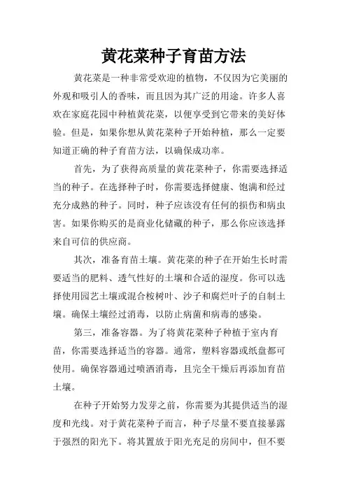 黄花菜种子育苗方法