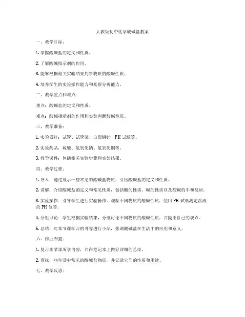 人教版初中化学酸碱盐教案