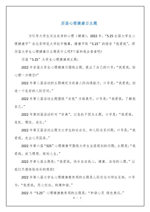 历届心理健康日主题