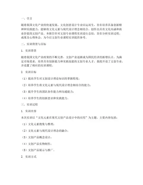 文创专业课程实训报告