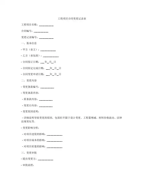 工程项目合同变更记录表