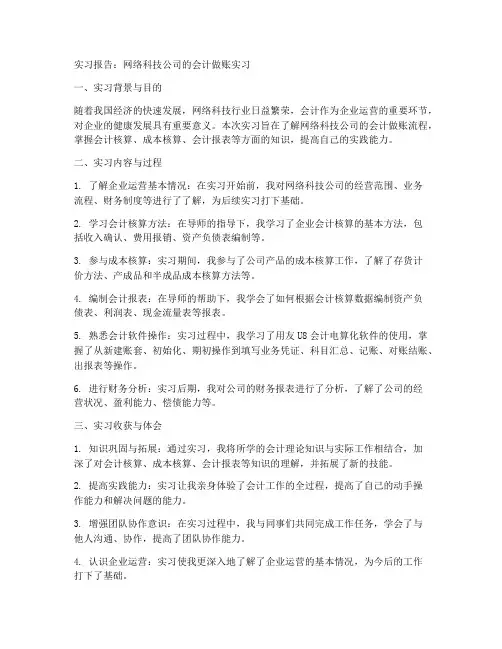 网络科技公司的会计做账实习报告