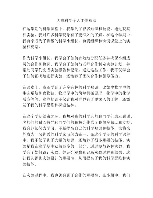 大班科学个人工作总结