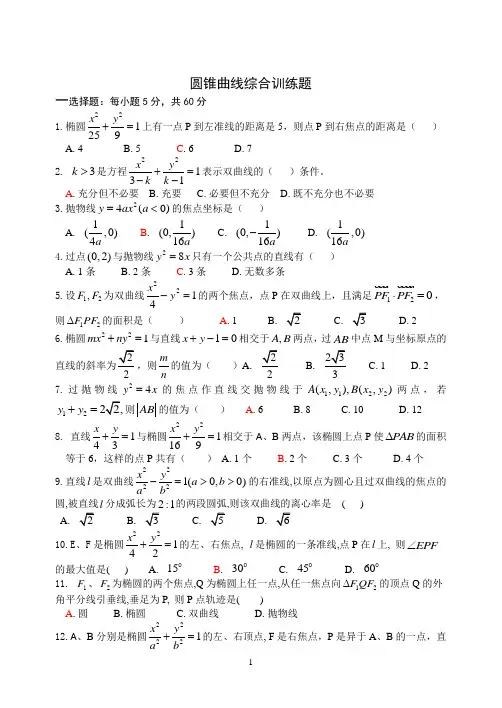高二数学综合训练题一圆锥曲线 (更新)