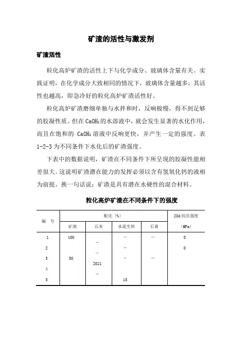 材料工程技术专业《矿渣的活性与激发剂》
