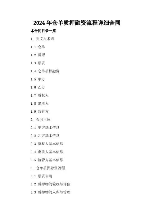 2024年仓单质押融资流程详细合同