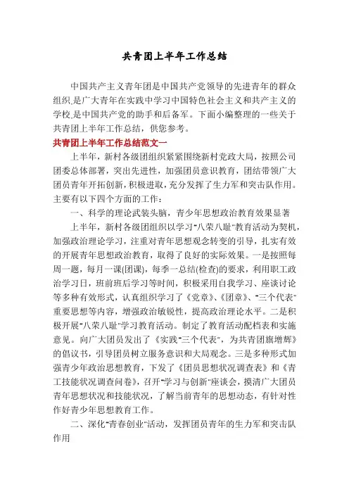 共青团上半年工作总结