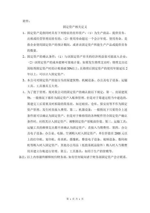 固定资产相关定义