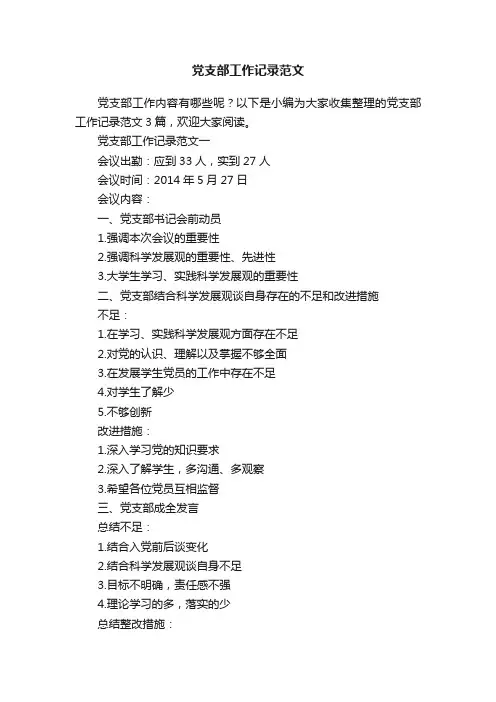 党支部工作记录范文
