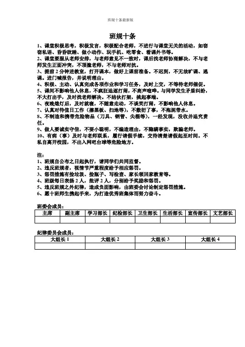 班规十条最新版