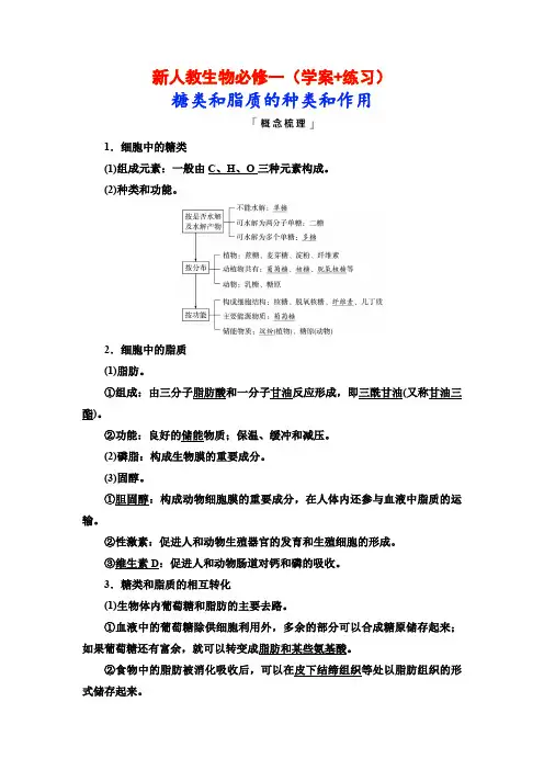 新人教生物必修一(学案+练习)糖类和脂质的种类和作用