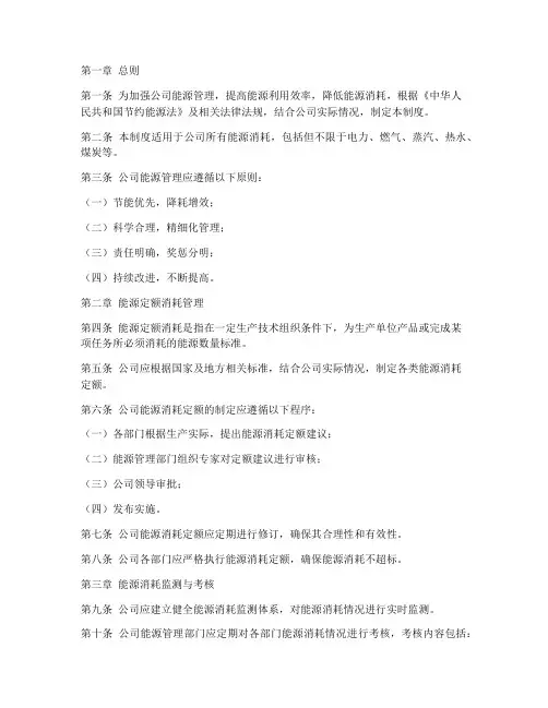 公司能源定额消耗管理制度
