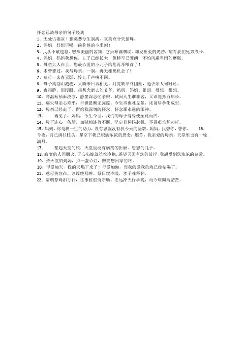 怀念已故母亲的句子经典