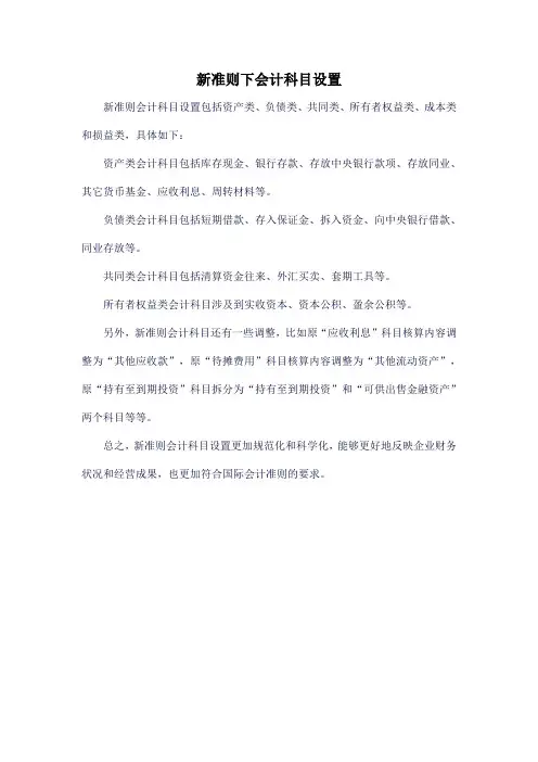 新准则下会计科目设置