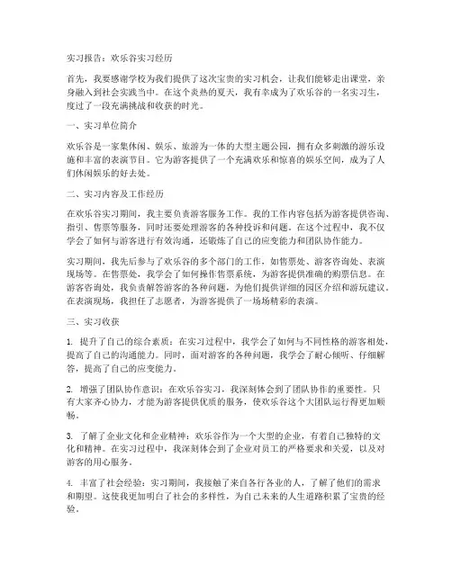 欢乐谷实习报告范文